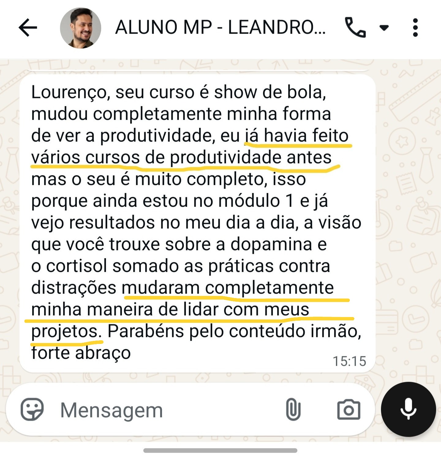Depoimento de Leandro — professor de inglês que reorganizou sua forma de lidar com projetos
